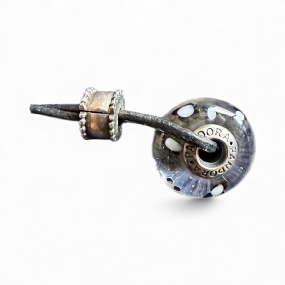 Vintage Pandora Unique Black & White Speckled Bead - Picture 2 of 8